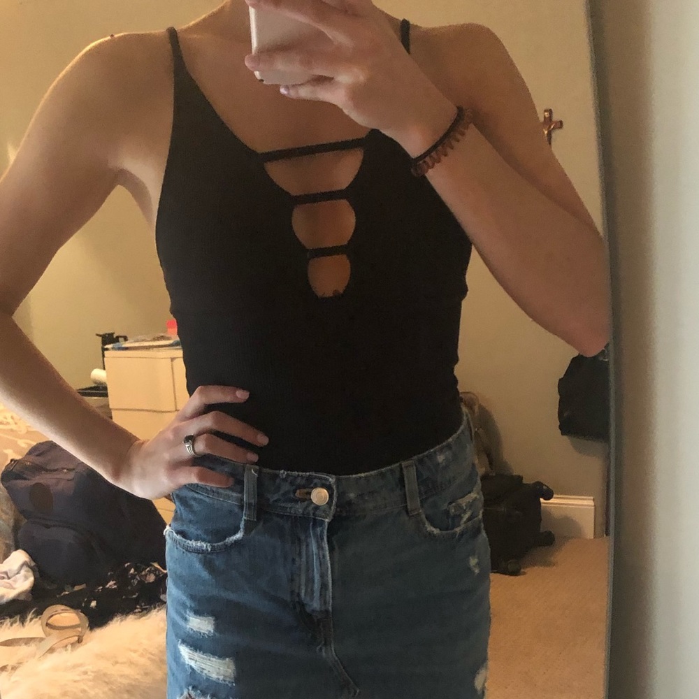 Topshop Black Ribbed Bodysuit